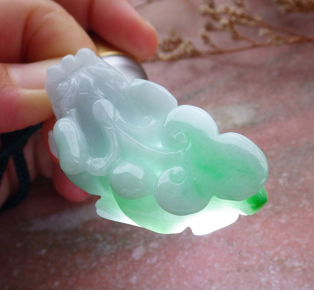 Certified Hand Carved Natural Myanmar Burma A Jade jadeite Dragon Pi Xiu Lucky Amulet Pendant Necklace