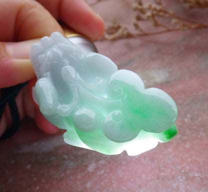 Certified Hand Carved Natural Myanmar Burma A Jade jadeite Dragon Pi Xiu Lucky Amulet Pendant Necklace