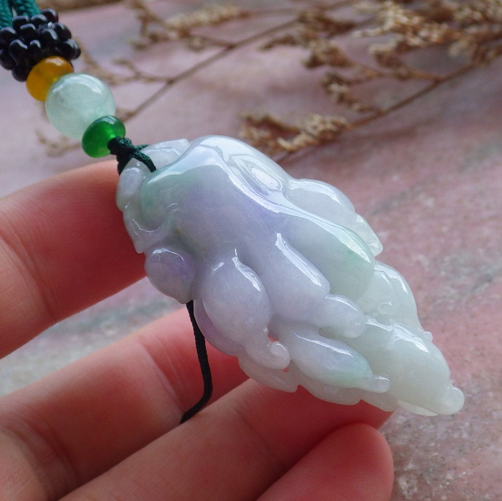 Certified Hand Carved Natural Myanmar Burma A Jade jadeite Dragon Pi Xiu Ginseng Pendant Necklace