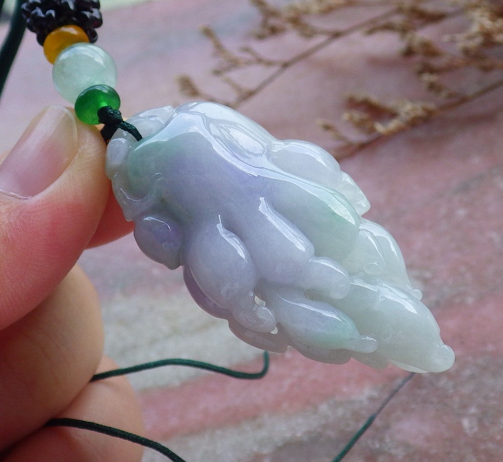 Certified Hand Carved Natural Myanmar Burma A Jade jadeite Dragon Pi Xiu Ginseng Pendant Necklace