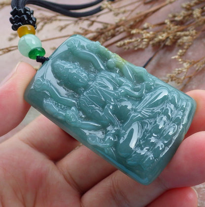 Certified Hand Carved Natural Myanmar Burma Green A Jade jadeite Thousand Hand Guanyin Kwan Yin God Pendant Necklace