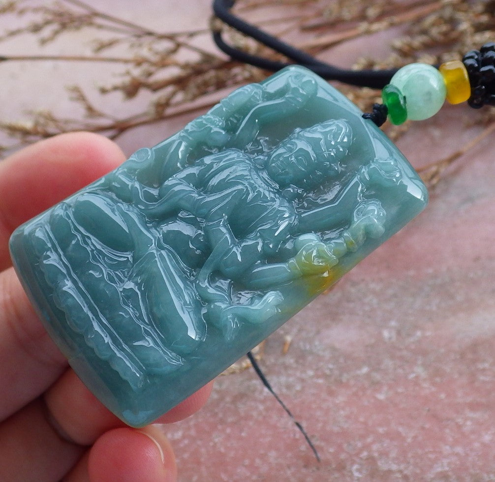 Certified Hand Carved Natural Myanmar Burma Green A Jade jadeite Thousand Hand Guanyin Kwan Yin God Pendant Necklace