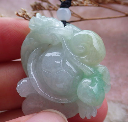 Certified Hand Carved Natural Myanmar Burma Grade A Jade jadeite Dragon Turtle Pendant Necklace