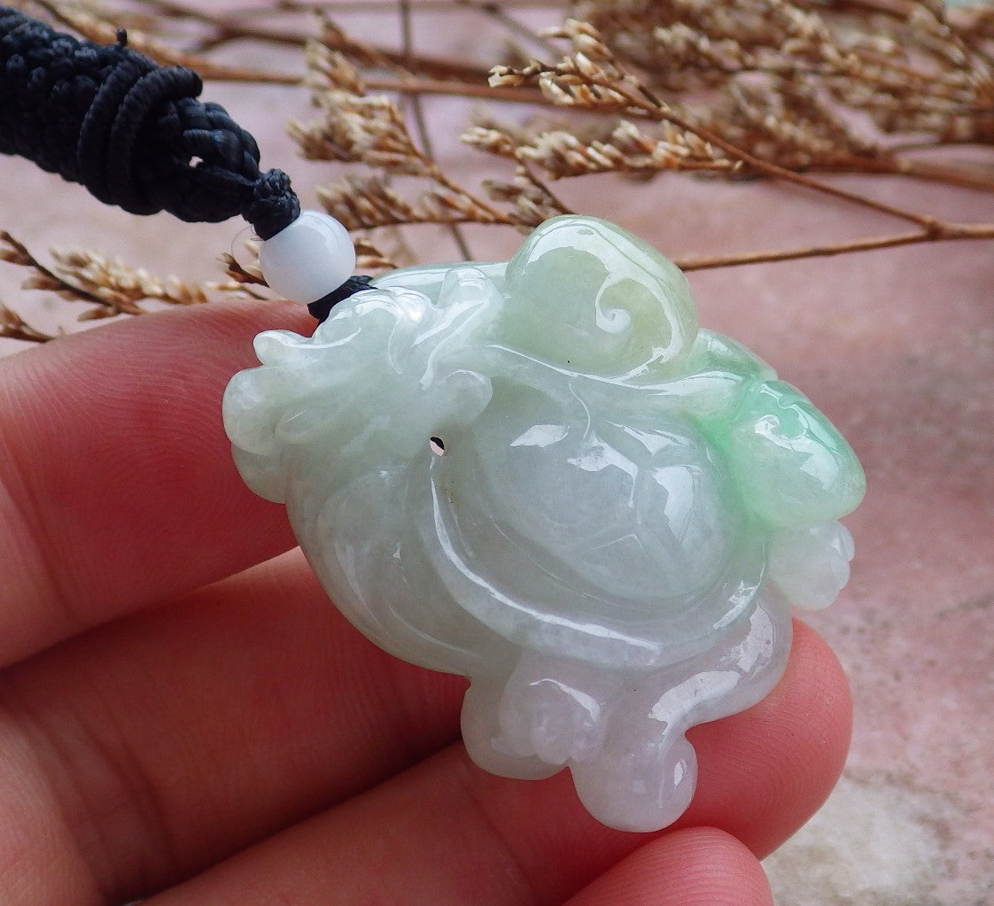 Certified Hand Carved Natural Myanmar Burma Grade A Jade jadeite Dragon Turtle Pendant Necklace