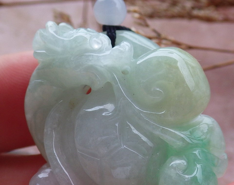 Certified Hand Carved Natural Myanmar Burma Grade A Jade jadeite Dragon Turtle Pendant Necklace