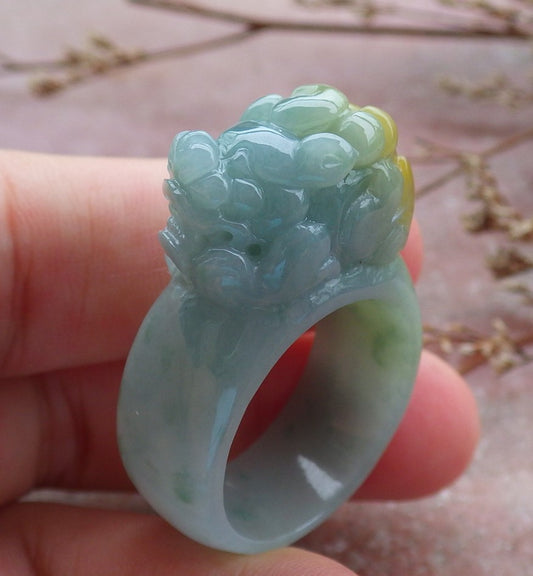 Certified Hand Carved Green Natural Myanmar Burma A JADE Jadeite Dragon Pi Xiu Ring US 10.75