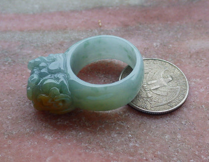 Certified Hand Carved Green Natural Myanmar Burma A JADE Jadeite Dragon Pi Xiu Ring US 10.75