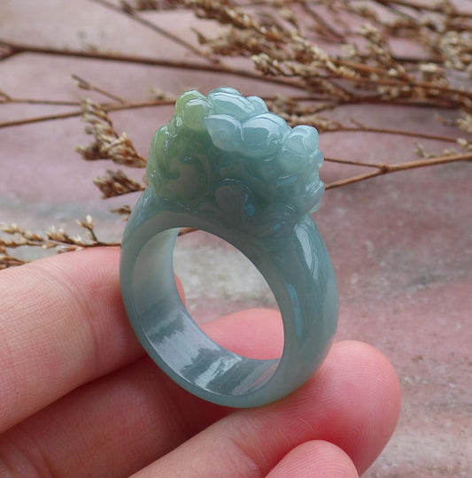 Certified Hand Carved Green Natural Myanmar Burma A JADE Jadeite Dragon Pi Xiu Ring US 11