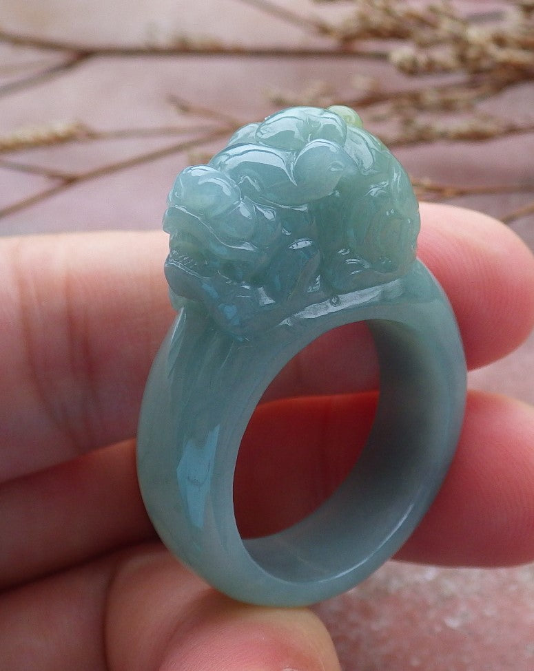 Certified Hand Carved Green Natural Myanmar Burma A JADE Jadeite Dragon Pi Xiu Ring US 11