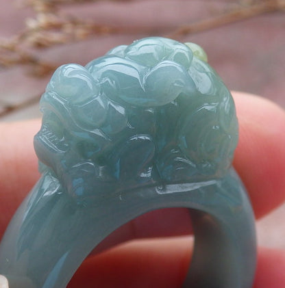 Certified Hand Carved Green Natural Myanmar Burma A JADE Jadeite Dragon Pi Xiu Ring US 11