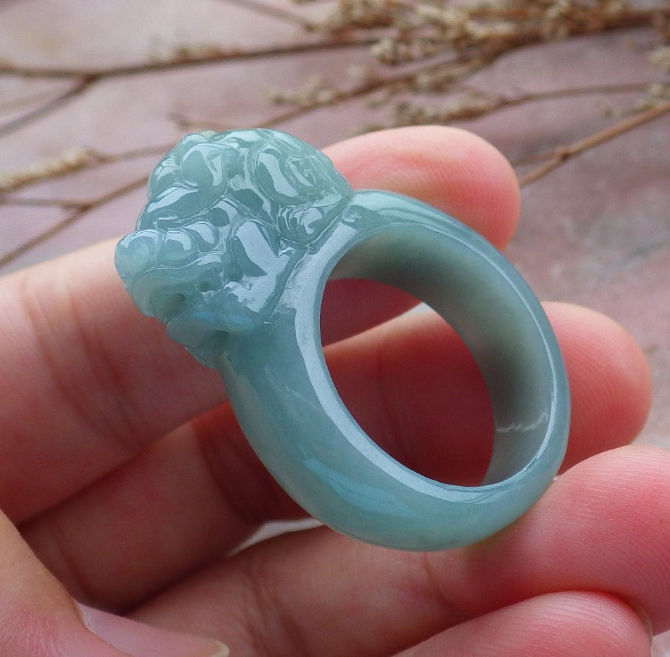 Certified Hand Carved Green Natural Myanmar Burma A JADE Jadeite Dragon Pi Xiu Ring US 11