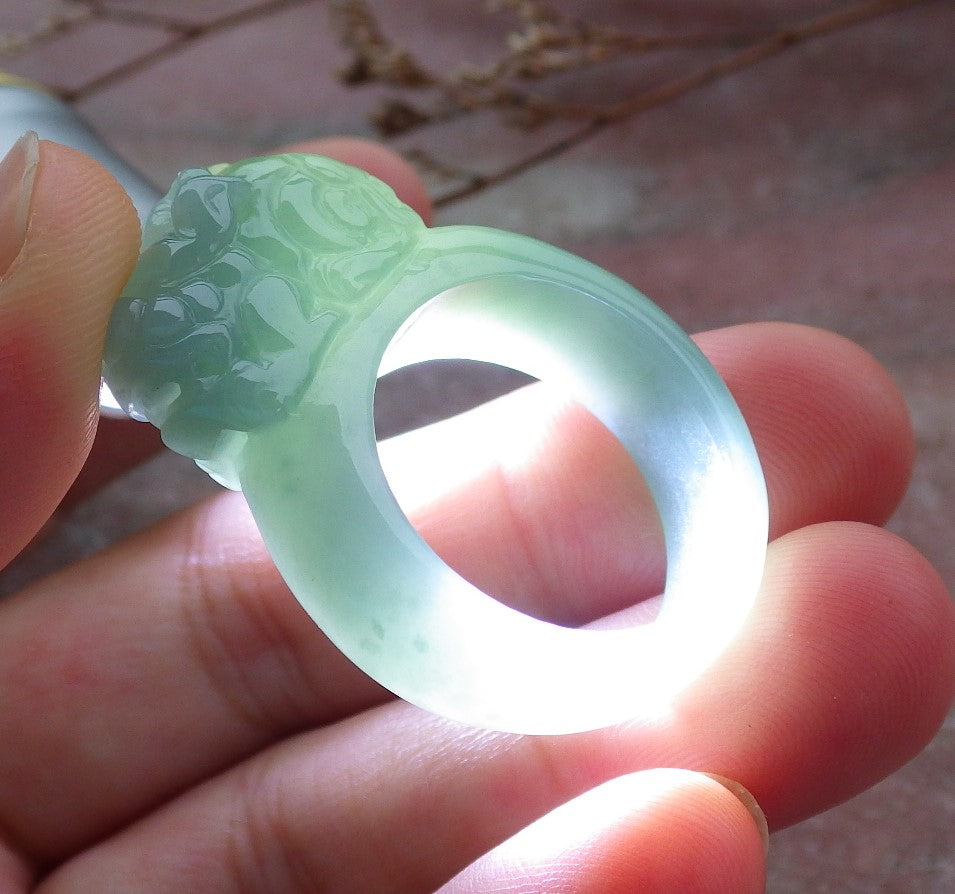 Certified Hand Carved Green Natural Myanmar Burma A JADE Jadeite Dragon Pi Xiu Ring US 11