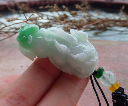 Certified Hand Carved Natural Green Myanmar Burma A Jade jadeite Dragon Pi Xiu Pendant Necklace