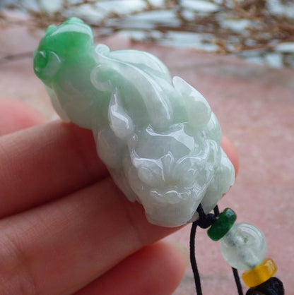 Certified Hand Carved Natural Green Myanmar Burma A Jade jadeite Dragon Pi Xiu Pendant Necklace