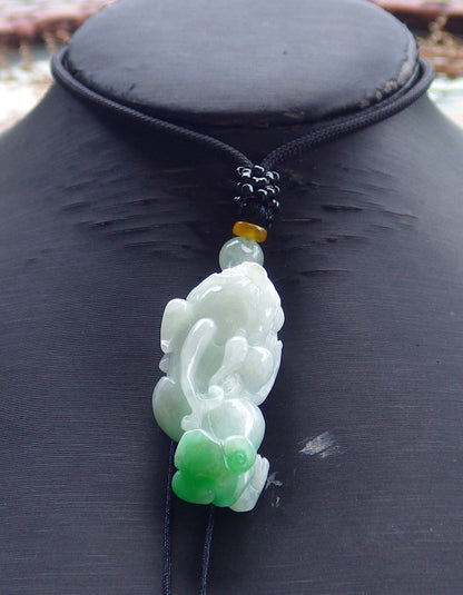 Certified Hand Carved Natural Green Myanmar Burma A Jade jadeite Dragon Pi Xiu Pendant Necklace