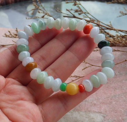 Certified Hand Carved Red Yellow Green Natural Myanmar Burma A Jade Jadeite Bead Beads Bracelet