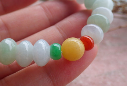 Certified Hand Carved Red Yellow Green Natural Myanmar Burma A Jade Jadeite Bead Beads Bracelet