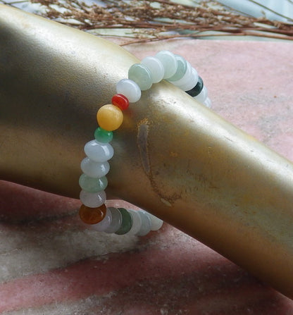 Certified Hand Carved Red Yellow Green Natural Myanmar Burma A Jade Jadeite Bead Beads Bracelet