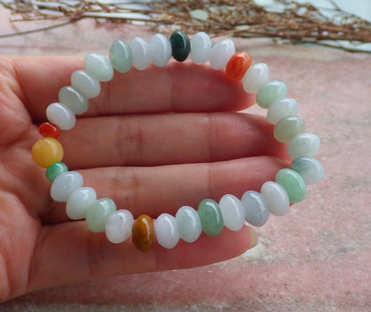 Certified Hand Carved Red Yellow Green Natural Myanmar Burma A Jade Jadeite Bead Beads Bracelet