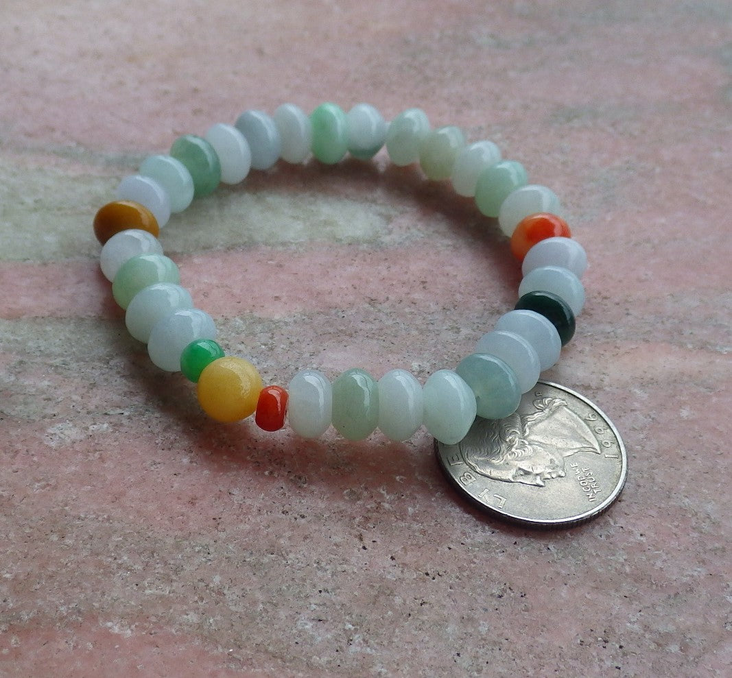 Certified Hand Carved Red Yellow Green Natural Myanmar Burma A Jade Jadeite Bead Beads Bracelet