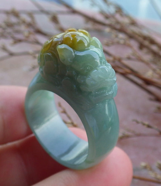 Certified Hand Carved Green Natural Myanmar Burma A JADE Jadeite Dragon Pi Xiu Ring US 11