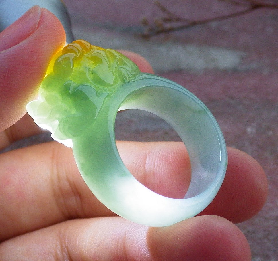 Certified Hand Carved Green Natural Myanmar Burma A JADE Jadeite Dragon Pi Xiu Ring US 11