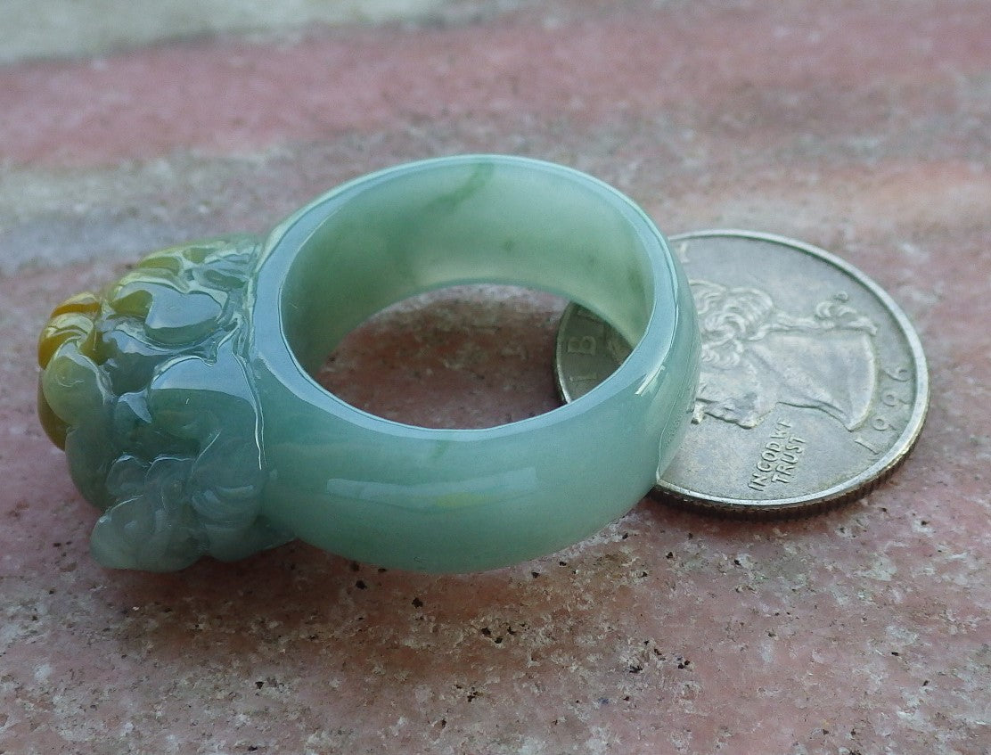 Certified Hand Carved Green Natural Myanmar Burma A JADE Jadeite Dragon Pi Xiu Ring US 11