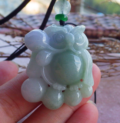 Certified Hand Carved Lavender Natural Myanmar Burma A Jade jadeite Owl Lotus Ruyi Peach Pendant Necklace