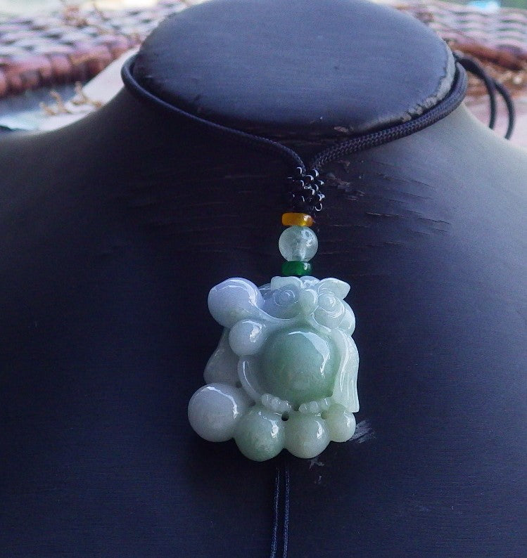 Certified Hand Carved Lavender Natural Myanmar Burma A Jade jadeite Owl Lotus Ruyi Peach Pendant Necklace