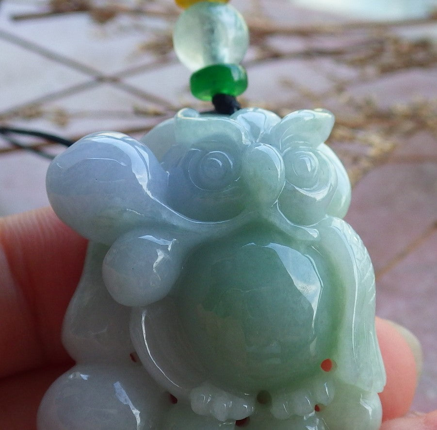 Certified Hand Carved Lavender Natural Myanmar Burma A Jade jadeite Owl Lotus Ruyi Peach Pendant Necklace