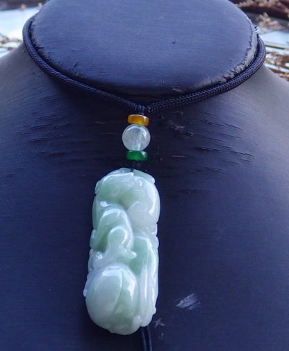 Certified Hand Carved Green Natural Myanmar Burma A Jade jadeite Mouse Rat Ruyi Pendant Necklace