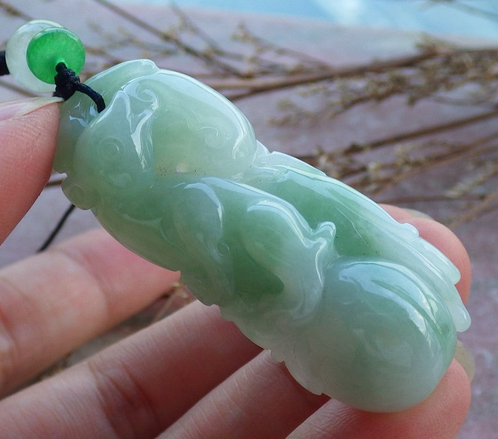 Certified Hand Carved Green Natural Myanmar Burma A Jade jadeite Mouse Rat Ruyi Pendant Necklace