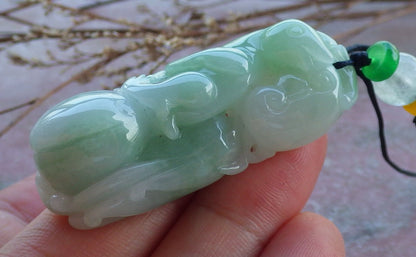 Certified Hand Carved Green Natural Myanmar Burma A Jade jadeite Mouse Rat Ruyi Pendant Necklace