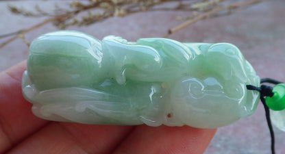 Certified Hand Carved Green Natural Myanmar Burma A Jade jadeite Mouse Rat Ruyi Pendant Necklace