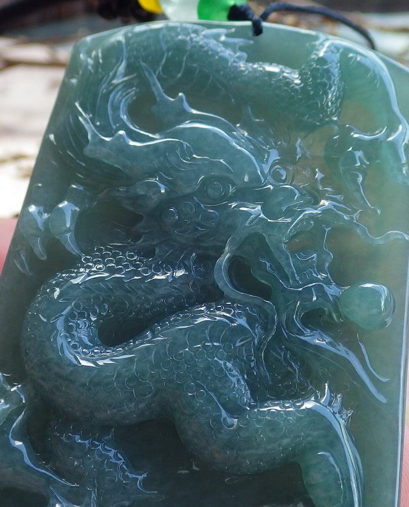 Certified Hand Carved Green Natural Myanmar Burma A Jade jadeite Dragon Bead Pendant Necklace