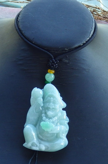 Certified Hand Carved Green Natural Myanmar Burma Grade A Jade jadeite Ji Kung Buddha God Pendant Necklace