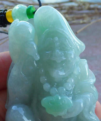 Certified Hand Carved Green Natural Myanmar Burma Grade A Jade jadeite Ji Kung Buddha God Pendant Necklace