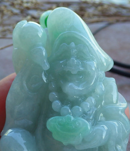 Certified Hand Carved Green Natural Myanmar Burma Grade A Jade jadeite Ji Kung Buddha God Pendant Necklace