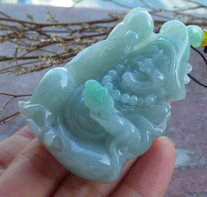 Certified Hand Carved Green Natural Myanmar Burma Grade A Jade jadeite Ji Kung Buddha God Pendant Necklace