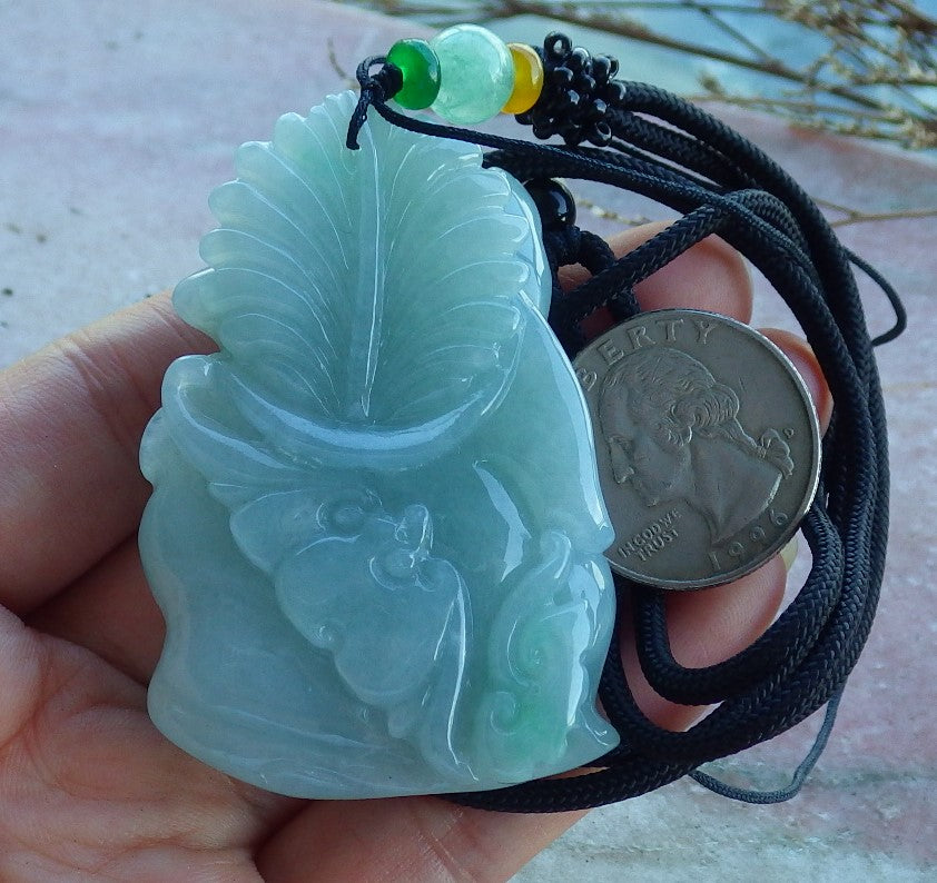 Certified Hand Carved Green Natural Myanmar Burma Grade A Jade jadeite Ji Kung Buddha God Pendant Necklace