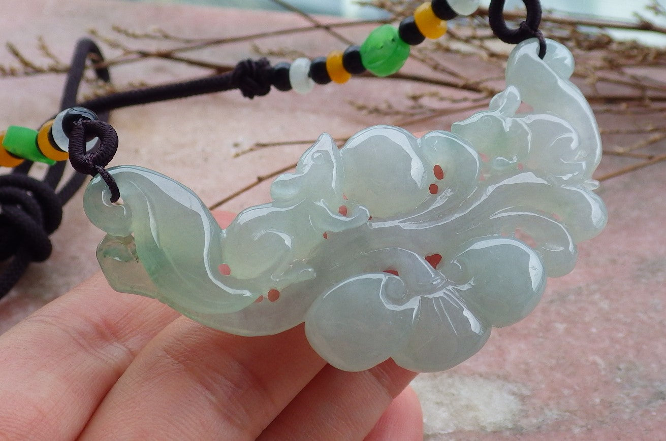 Certified Hand Carved Icy Green Natural Myanmar Burma A Jade jadeite Mouse Rat Ruyi Pendant Necklace