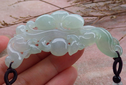 Certified Hand Carved Icy Green Natural Myanmar Burma A Jade jadeite Mouse Rat Ruyi Pendant Necklace