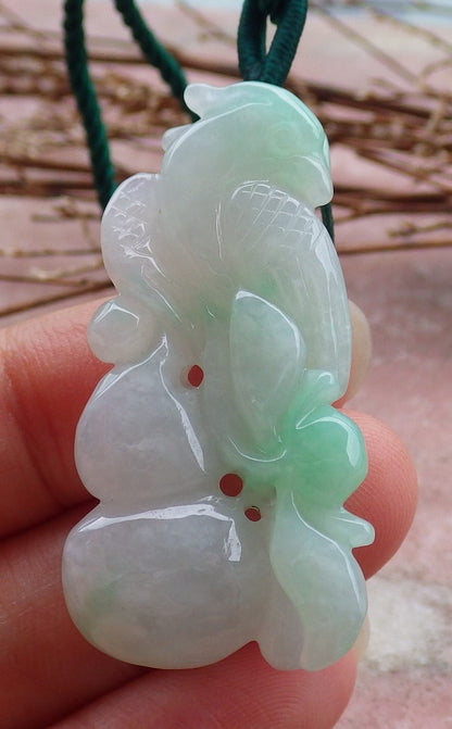 Certified Hand Carved Natural Myanmar Burma Grade A Jade jadeite Phoenix Bird Gourd Lucky Amulet Pendant Necklace