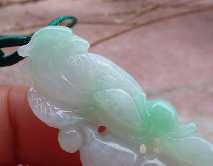 Certified Hand Carved Natural Myanmar Burma Grade A Jade jadeite Phoenix Bird Gourd Lucky Amulet Pendant Necklace