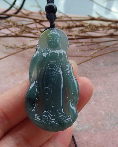 Certified Hand Carved Natural Guatemala A Jade Jadeite Guanyin Kwan yin Pendant Necklace