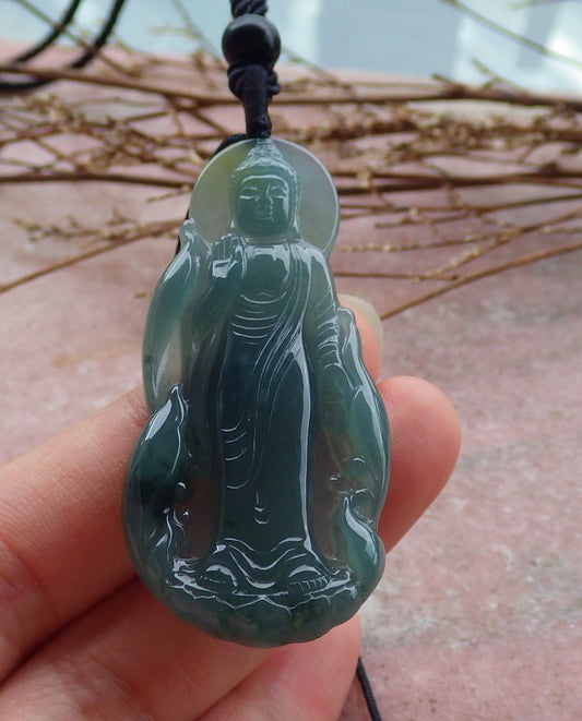 Certified Hand Carved Natural Guatemala A Jade Jadeite Guanyin Kwan yin Pendant Necklace