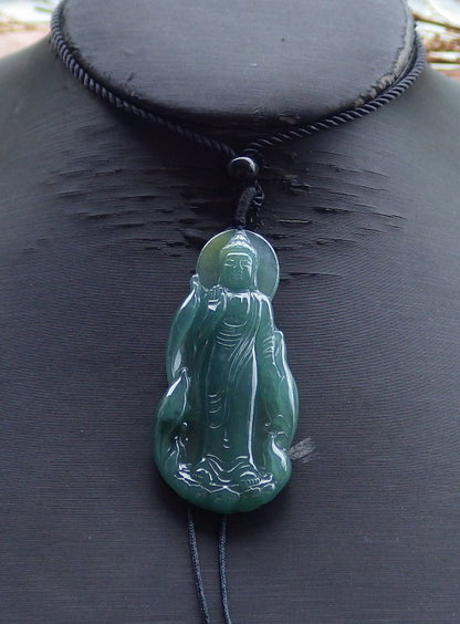 Certified Hand Carved Natural Guatemala A Jade Jadeite Guanyin Kwan yin Pendant Necklace