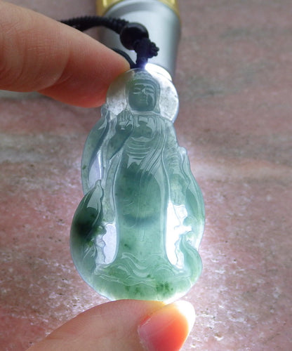 Certified Hand Carved Natural Guatemala A Jade Jadeite Guanyin Kwan yin Pendant Necklace