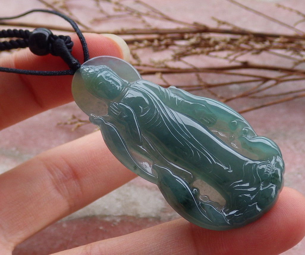 Certified Hand Carved Natural Guatemala A Jade Jadeite Guanyin Kwan yin Pendant Necklace