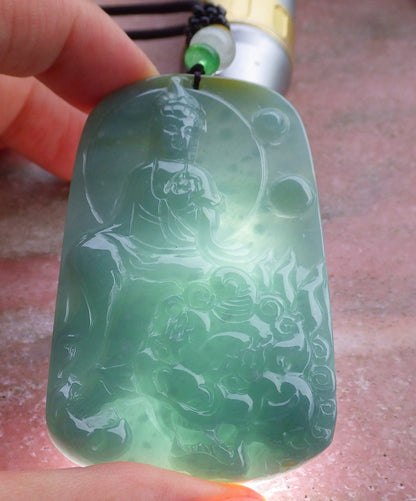 Certified Hand Carved Green Natural Burma A Jade Jadeite Dragon Guanyin Kwan Yin Buddha God Flower Lotus Pendant Necklace